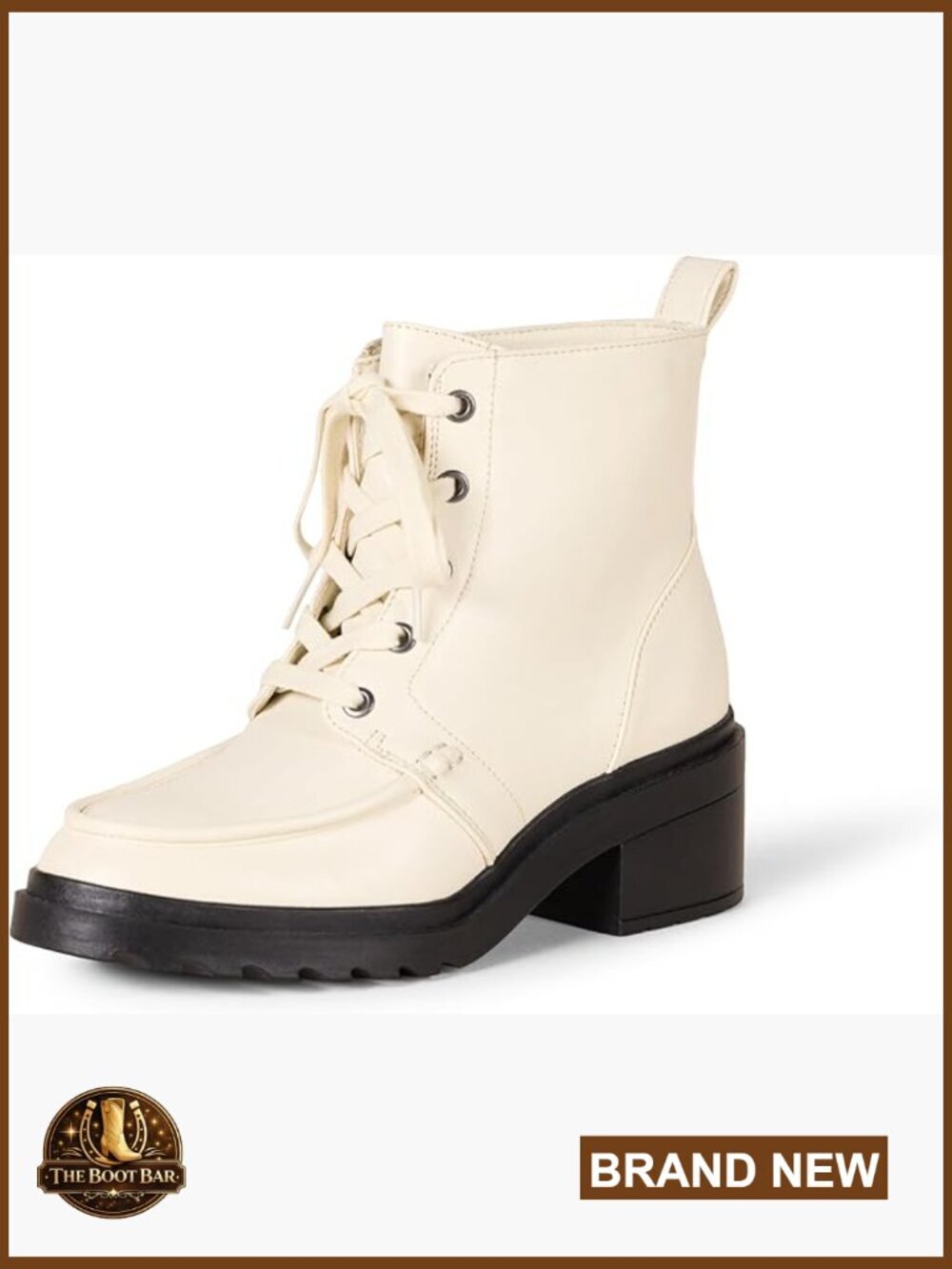 Women's Lace Up Moc Toe Combat Boot with Chunky Heel